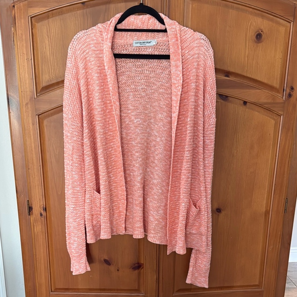 Cotton Emporium Pink Cardigan Sweater Open Front